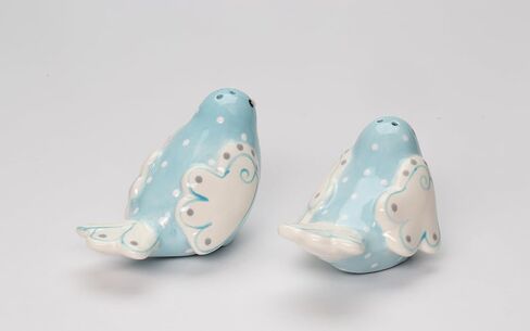 Fine Ceramic Lovebird Bluebird Pastel Baby Blue Bird with White Wings and White Polka Dots Design Salt and Pepper Shakers Set, 3-5/8" L in Saudi Arabia
