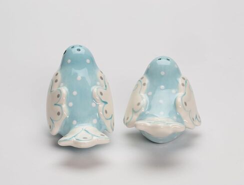 Fine Ceramic Lovebird Bluebird Pastel Baby Blue Bird with White Wings and White Polka Dots Design Salt and Pepper Shakers Set, 3-5/8" L in Saudi Arabia