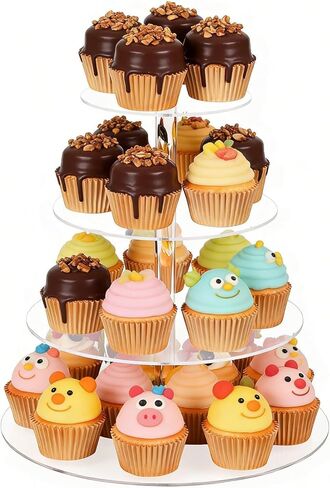 4 Tier Cupcake Stand for 50 Cupcakes, Clear Acrylic Cupcake Tower, Cupcake Holder for Parties, Weddings, Birthdays, Clear Dessert Display Ease of Assembly High Stability (Square) in Saudi Arabia