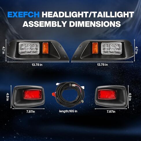 EZGO TXT LED طقم المصباح الأمامي والذيل لعربات الجولف 1996-2013 غاز وكهرباء، 12 فولت شارع EZGO TXT طقم إضاءة قانوني مع إشارات الانعطاف والقرن وأضواء الفرامل وحزام الأسلاك in Kuwait