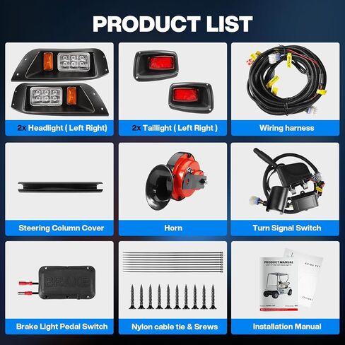 EZGO TXT LED طقم المصباح الأمامي والذيل لعربات الجولف 1996-2013 غاز وكهرباء، 12 فولت شارع EZGO TXT طقم إضاءة قانوني مع إشارات الانعطاف والقرن وأضواء الفرامل وحزام الأسلاك in Kuwait