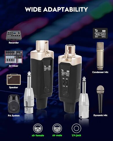 STRICH M2 UHF Wireless Microphone System XLR Mic Adapter 16 Channels, Transmitter and Receiver for Dynamic Microphone, Supports 9-24V phantom power supply, Compatible with Audio Mixer PA Speaker in Saudi Arabia