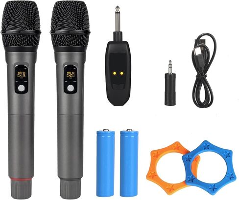 Wireless Microphone System, Dual 2.4GHz Cordless Mics with Receiver, Rechargeable Plug & Play Dynamic Microphones for Karaoke, Church, Party, Speech, 250ft Range in Saudi Arabia