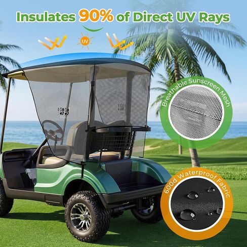 غطاء مظلة الشمس لعربة الجولف 10L0L 2 لسيارة Yamaha G29 Drive2 - غطاء قابل للطي مقاوم للأشعة فوق البنفسجية مع طبقة عاكسة للحرارة - أسود in Kuwait