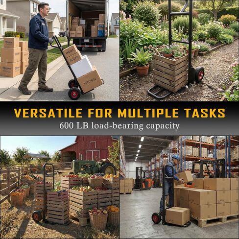 Heavy Duty Hand Truck 600 LB Capacity, Steel 2 Wheel Dolly with Solid Rubber Tires, Detachable Hand Cart for Moving Appliances, Furniture, Warehouse, Industrial, Home Use in Saudi Arabia