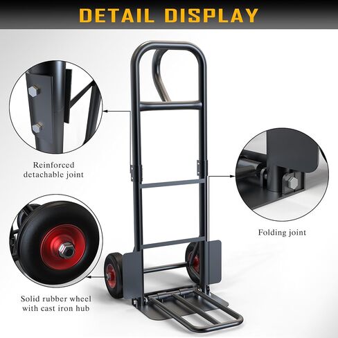 Heavy Duty Hand Truck 600 LB Capacity, Steel 2 Wheel Dolly with Solid Rubber Tires, Detachable Hand Cart for Moving Appliances, Furniture, Warehouse, Industrial, Home Use in Saudi Arabia