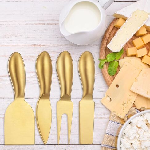 Funnymoom 4 Pcs Gold Cheese Knives Set Stainless Steel Cheese Tools with Cheese Slicer and Cheese Cutters for Kitchen Cheese Board Knife Set for Kitchen Charcuterie Board Accessories Housewarming Gift in Saudi Arabia