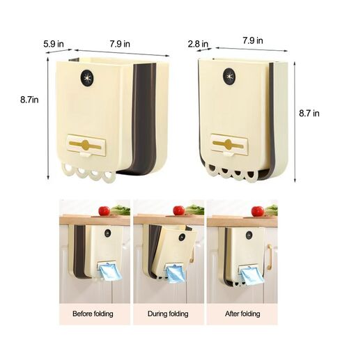 Garbage Cans for Kitchen, Hanging Foldable Small Trash Can with Bag Storage, Space Saving Design for Cabinet, Under Sink, Counter, Bathroom, Kitchen Waste Bins, Beige in Saudi Arabia
