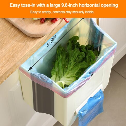 Garbage Cans for Kitchen, Hanging Foldable Small Trash Can with Bag Storage, Space Saving Design for Cabinet, Under Sink, Counter, Bathroom, Kitchen Waste Bins, Beige in Saudi Arabia
