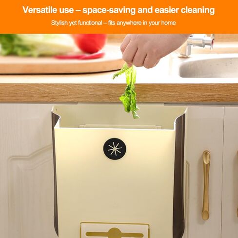 Garbage Cans for Kitchen, Hanging Foldable Small Trash Can with Bag Storage, Space Saving Design for Cabinet, Under Sink, Counter, Bathroom, Kitchen Waste Bins, Beige in Saudi Arabia