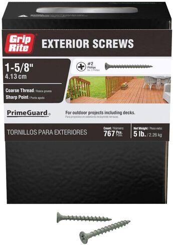 Grip-Rite PTN158S5 PG10 Polymer Coated #6 x 1-5/8" Coarse Thread Deck Screw, Gray, 5lb Box in Saudi Arabia