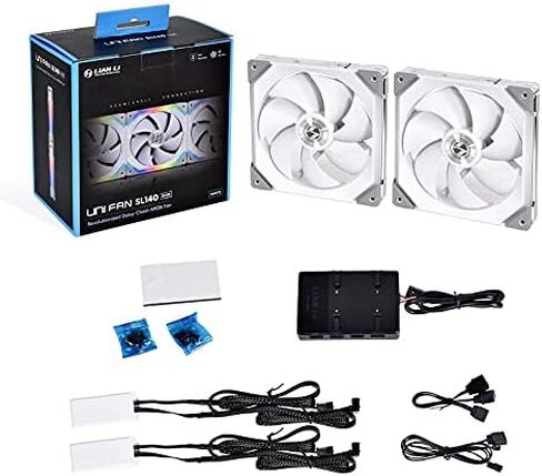 Lian Li UNI Fan SL140 RGB x2 140mm مروحة ARGB ذات سلسلة ديزي ثورية - أبيض in Kuwait