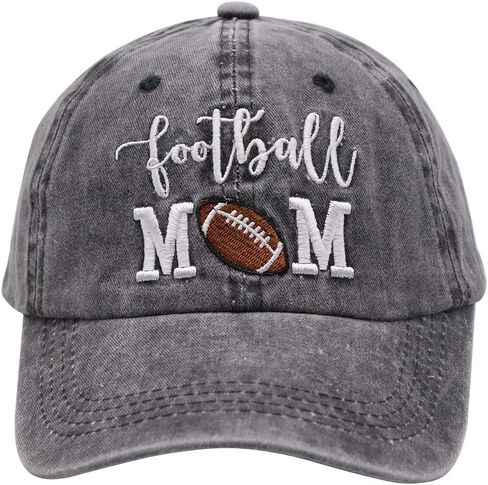 Football Mom Ponytail Baseball Cap Messy Bun Vintage Washed Distressed Twill Plain Hat for Women (Football mom, One Size) in Saudi Arabia