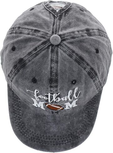 Football Mom Ponytail Baseball Cap Messy Bun Vintage Washed Distressed Twill Plain Hat for Women (Football mom, One Size) in Saudi Arabia
