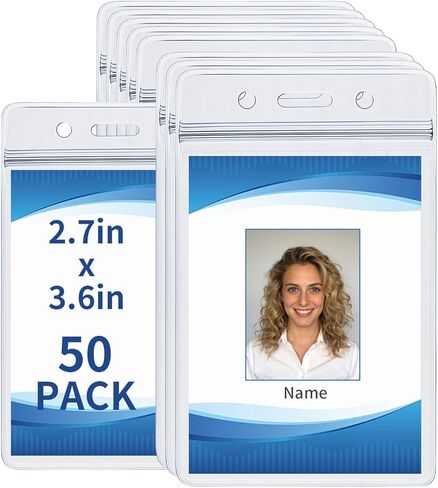 10 Pack ID Badge Holder - Vertical Badge Holder,Clear Waterproof Card Holder with Resealable Zip,PVC Vertical Sleeve Pocket for Credit Cards, Student Cards，Name Tag Holder， Office and School in Saudi Arabia
