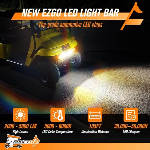 شريط المصباح LED EZGO لعربات الغاز والكهرباء TXT 1996-2013، شريط المصباح الأمامي لعربة الجولف 12 فولت مع قابس 3 دبابيس، مصباح LED قانوني للشارع 12 فولت فائق السطوع (بدون دعامة تثبيت) in Kuwait