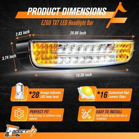 شريط المصباح LED EZGO لعربات الغاز والكهرباء TXT 1996-2013، شريط المصباح الأمامي لعربة الجولف 12 فولت مع قابس 3 دبابيس، مصباح LED قانوني للشارع 12 فولت فائق السطوع (بدون دعامة تثبيت) in Kuwait