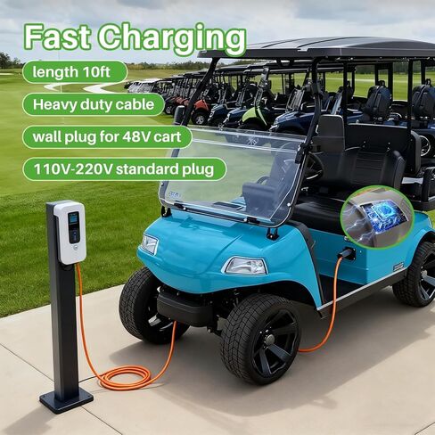 مجموعة سلك طاقة شحن 10 أقدام متوافقة مع عربة الجولف Evolution EV ICON، 110 فولت - 220 فولت 16 أمبير 3 دبوس قابس شاحن عربة الجولف، استبدل OEM # 2.04.0620 in Kuwait