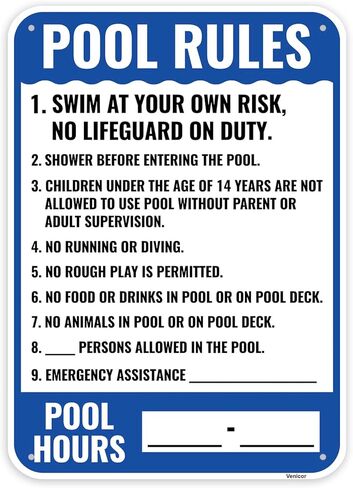 1PC Pool Rules Sign, 14 x 10 Inches - Aluminum - Swim At Your Own Risk Pool Safety Swimming Pool Signage Outdoor in Saudi Arabia