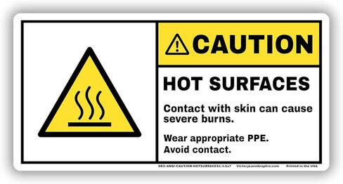 CAUTION - Hot Surface Warning Labels – 10 Pack – ANSI Z535 Stickers for High Temperature Hazard – Industrial Safety Decals – Waterproof UV Laminated Vinyl – Strong Adhesive – 3.5" x 7" in Saudi Arabia