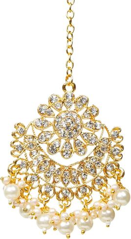 Bindhani Pearl Drops Headpiece Jewelry Indian Maang Tikka For Women in Saudi Arabia