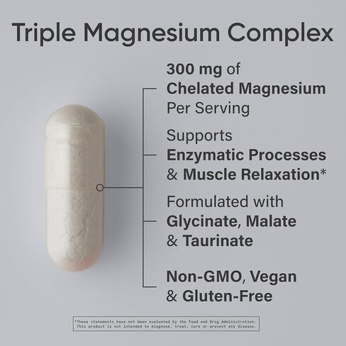 Sports Research® Chelated Triple Magnesium Complex with Glycinate, Taurinate & Malate (Chelamax®) for Enhanced Bioavailability* - 300 mg per Serving, Non-GMO, Certified Vegan, 120 Veggie Capsules in Saudi Arabia