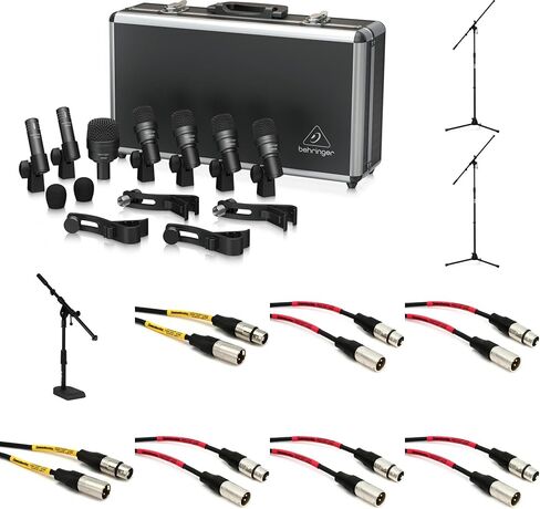 Behringer BC1200 7-Piece Drum Microphone Set with Adjustable Stands, XLR Cables, and Carrying Case for Snare, Bass Drum, Tom, and Cymbal Recording – Professional Mics for Studio and Live Performances in Saudi Arabia