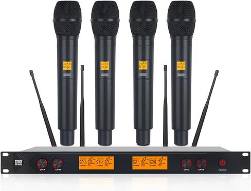 نظام ميكروفون لاسلكي XTUGA A400 ذو 4 قنوات UHF، نطاق 200 قدم، تردد ثابت، 2 حقيبة للجسم، 2 جهاز محمول/سماعات رأس/ميكروفون على شكل طية صدر السترة لحفلة عائلية في الكنيسة in Saudi Arabia