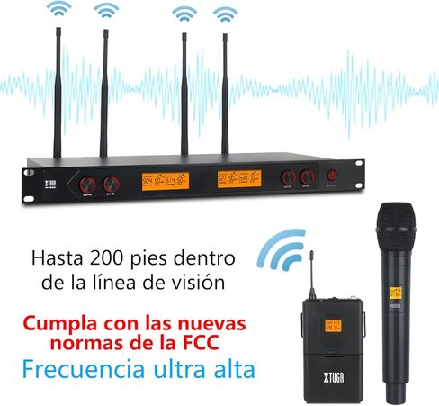 XTUGA A400 4-Channel UHF Wireless Microphone System, 200FT Range, Fixed Frequency, 2 Bodypacks, 2 Handhelds/Headsets/Lapels Mic for Stage Church Family Party in Saudi Arabia