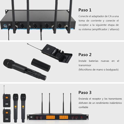 XTUGA A400 4-Channel UHF Wireless Microphone System, 200FT Range, Fixed Frequency, 2 Bodypacks, 2 Handhelds/Headsets/Lapels Mic for Stage Church Family Party in Saudi Arabia
