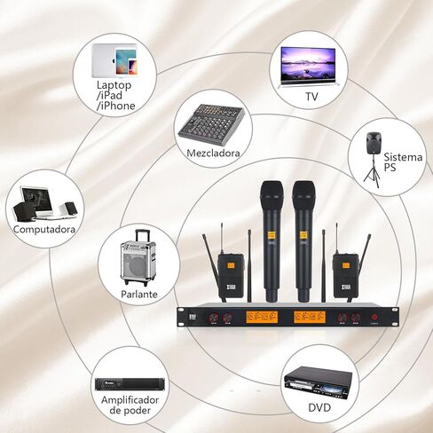 XTUGA A400 4-Channel UHF Wireless Microphone System, 200FT Range, Fixed Frequency, 2 Bodypacks, 2 Handhelds/Headsets/Lapels Mic for Stage Church Family Party in Saudi Arabia