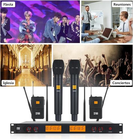 XTUGA A400 4-Channel UHF Wireless Microphone System, 200FT Range, Fixed Frequency, 2 Bodypacks, 2 Handhelds/Headsets/Lapels Mic for Stage Church Family Party in Saudi Arabia
