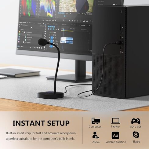 ميكروفون كمبيوتر MillSO USB مع زر كتم الصوت 360 درجة قابل للتعديل معقوفة التوصيل والتشغيل ميكروفون USB خارجي متعدد الاتجاهات لأجهزة الكمبيوتر المحمول والكمبيوتر الشخصي وسطح المكتب - 1.4M/4.6FT in Kuwait