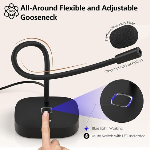 ميكروفون كمبيوتر MillSO USB مع زر كتم الصوت 360 درجة قابل للتعديل معقوفة التوصيل والتشغيل ميكروفون USB خارجي متعدد الاتجاهات لأجهزة الكمبيوتر المحمول والكمبيوتر الشخصي وسطح المكتب - 1.4M/4.6FT in Kuwait