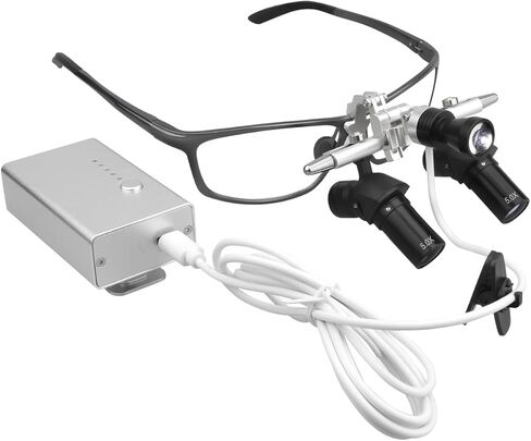 عدسات مكبرة مريحة 48° 5.0X Ergo Loupes مسافة العمل 350-450 مم نظارات مكبرة جراحية ومصابيح أمامية LED 5 وات قابلة للتعديل بأربعة مستويات (عدسة 5.0X مع ضوء LED) in Kuwait