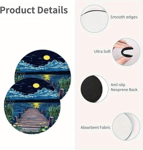 2pcs Van Gogh Style Serene Lake and Starry Sky Scenery Car Coaster - Heat-Resistant Non-Slip Car Cup Holder Suitable for Home, Office, Car - Ideal Birthday Fashionable Interior Accessor in Saudi Arabia