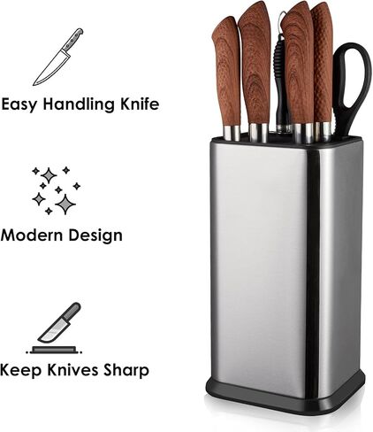 Universal Knife Block Without Knives,Modern Knife Holder for Kitchen Counter,Stainless Steel Knife Organizer with Scissors Slot & Sharpening Rod,Space Saver Rectangular Blocks & Storage - (Silver) in Saudi Arabia