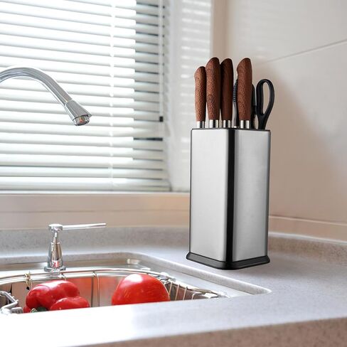 Universal Knife Block Without Knives,Modern Knife Holder for Kitchen Counter,Stainless Steel Knife Organizer with Scissors Slot & Sharpening Rod,Space Saver Rectangular Blocks & Storage - (Silver) in Saudi Arabia