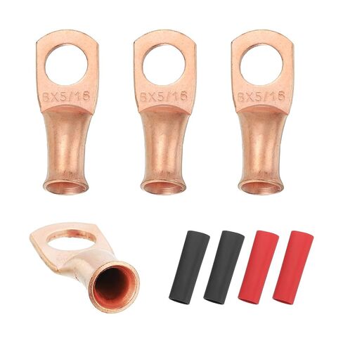 MECCANIXITY 4pcs 8 AWG M8 Battery Lugs Ring Terminals, 5/16" 8mm Stud Crimp Wire Terminal Connector End Copper, 2:1 Heat Shrink Tubing, Gold in Saudi Arabia