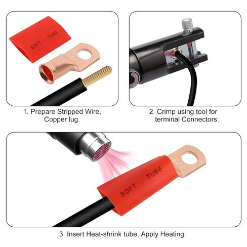 10 قطع 1/0 AWG-3/8 عروات بطارية، عروات سلكية شديدة التحمل، أطراف حلقية، أطراف كابل البطارية، 0 أطراف قياس، موصلات أطراف البطارية مع 10 قطع 3:1 أنابيب انكماش حراري in Saudi Arabia