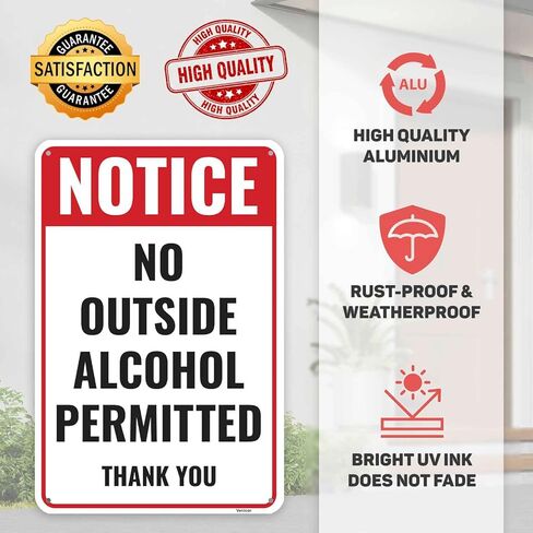 1PC No Alcohol Beyond This Point Sign, 12 x 8 Inches - Aluminum in Saudi Arabia