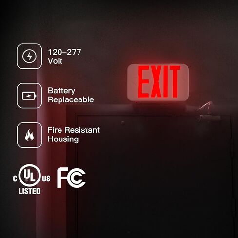 FREELICHT 12 Pack Red Double-Sided LED Exit Sign with Battery Backup, Exit Sign for Business,Easy to Install, UL Certified, AC 120/277V in Kuwait