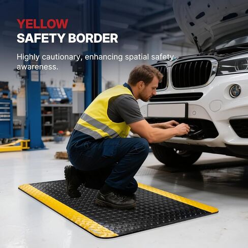NORTHSKY حصيرة مضادة للتعب صناعية، سجادة أرضية مريحة للعمل من أجل الحامل، دعم آمن لآلام الساق والظهر (الحدود الصفراء (3 بوصة × 2 بوصة) in Kuwait