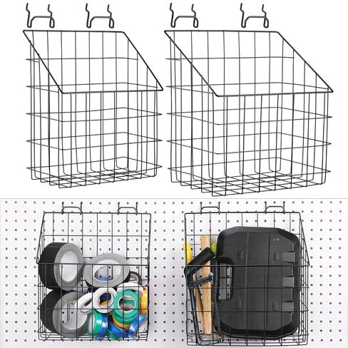 meekoo 2 Pcs Pegboard Baskets 12.4 x 7.5 x 12.8'', 11 x 5 x 12.6'' with 4 Hooks, Peg Board Organizer Accessories Organize Tools for Workbench Garage Storage Hardware Attachments(Black) in Saudi Arabia