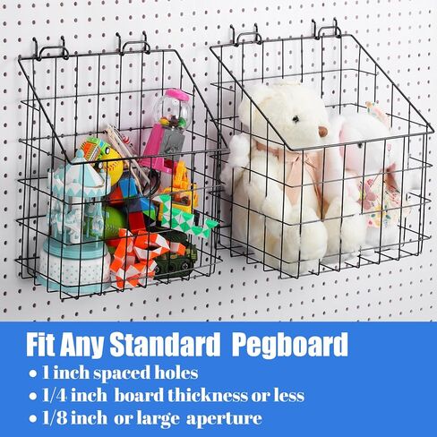 meekoo 2 Pcs Pegboard Baskets 12.4 x 7.5 x 12.8'', 11 x 5 x 12.6'' with 4 Hooks, Peg Board Organizer Accessories Organize Tools for Workbench Garage Storage Hardware Attachments(Black) in Saudi Arabia