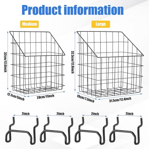 meekoo 2 Pcs Pegboard Baskets 12.4 x 7.5 x 12.8'', 11 x 5 x 12.6'' with 4 Hooks, Peg Board Organizer Accessories Organize Tools for Workbench Garage Storage Hardware Attachments(Black) in Saudi Arabia