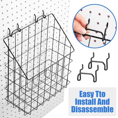 meekoo 2 Pcs Pegboard Baskets 12.4 x 7.5 x 12.8'', 11 x 5 x 12.6'' with 4 Hooks, Peg Board Organizer Accessories Organize Tools for Workbench Garage Storage Hardware Attachments(Black) in Saudi Arabia