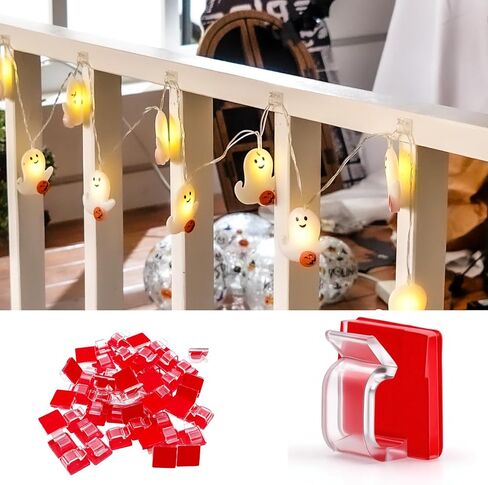 50Pcs Adhesive Cord Organizer Hooks, Hooks for Outdoor String Lights Clips, Christmas Light Clips, Sticky Wire Holder for Hanging Christmas Light, Wall Cable, Fairy Lights, Clear in Saudi Arabia