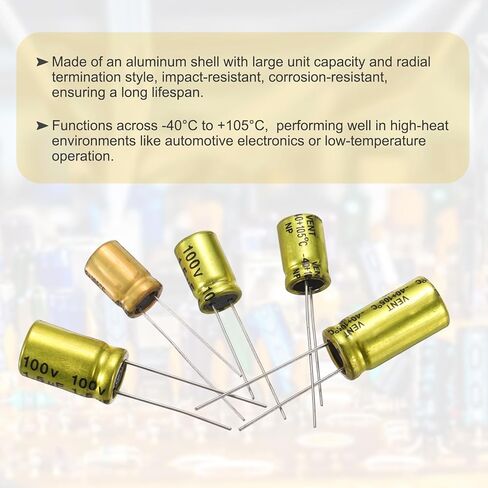 MECCANIXITY 3.3uF 100V Non-Polarized Electrolytic Capacitor, 8mm x 12mm Aluminum Audio Capacitors for DIY Projects Audio Tweeter Frequency Divider Pack of 20 in Saudi Arabia