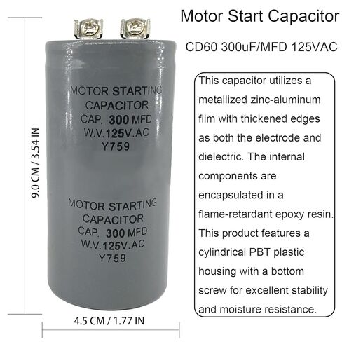 CD60 مكثف 300 فائق التوهج 300MFD 125VAC 2-Pack مكثف تشغيل المحرك لأنظمة التدفئة والتهوية وتكييف الهواء وتكييف الهواء والتبريد والمحركات الكهربائية in Kuwait
